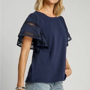 Umgee A-Line French Terry Knit Top in Midnight Navy Blue